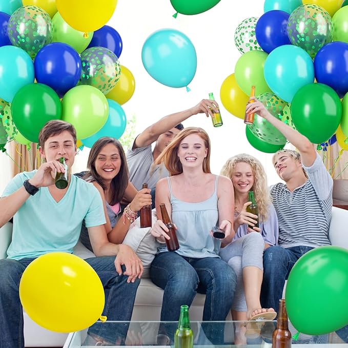 Paready Green and Blue Balloons, Teal Yellow Light Green Confetti Balloon - Image 7