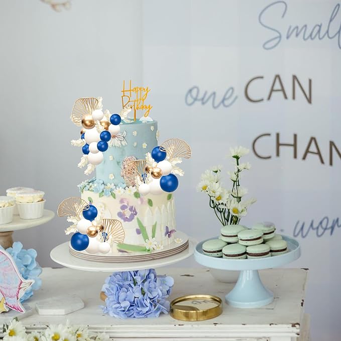 Gyufise 57Pcs Balls Cake Topper Boho Grass Cake topper Pearl Balls Acrylic - Image 5
