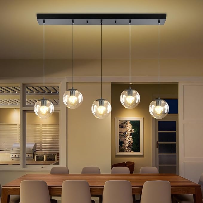 5-Lights Modern Rectangle Chandelier Globe Pendant Light - Image 6