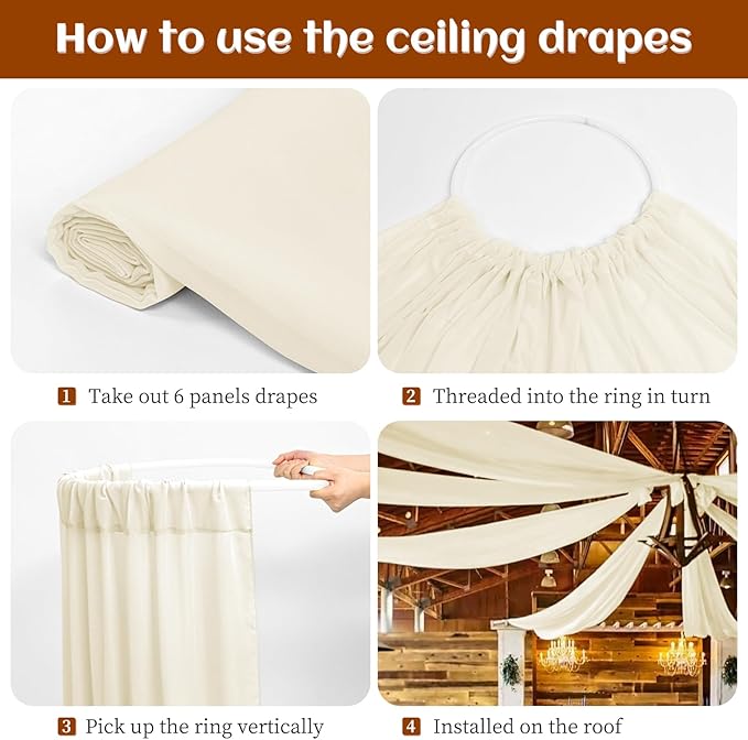 6 Panels Ivory Ceiling Drapes 5ftx10ft Wedding Chiffon Fabric Arch Draping - Image 4