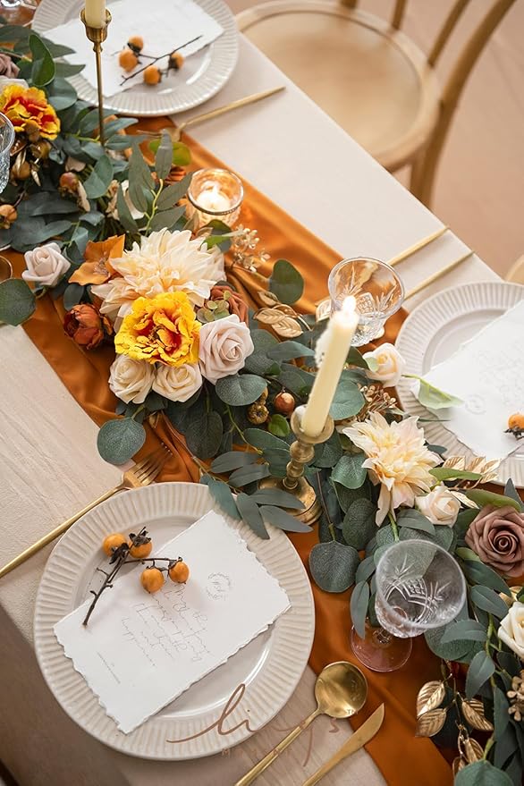 Ling's Moment Fall Flower Garland - 6FT Eucalyptus & Rose - Sweetheart Table - Image 4