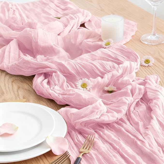 6 Pack Light Pink Cheesecloth Table Runner 23x120 inch Rustic Boho Gauze Table - Image 2