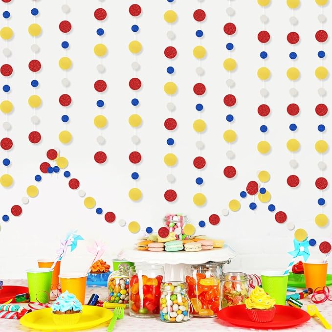 Outus 5 Pieces Colorful Dots Paper Garland Round Glitter Garland Hanging - Image 4
