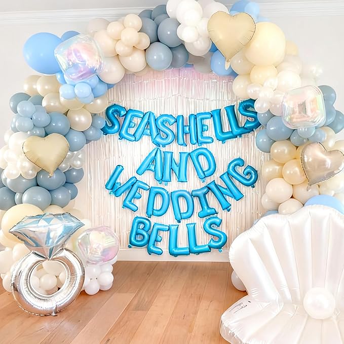 Seashells and Wedding Bells Balloon Banner Bachelorette Party Decorations Blue - Image 3