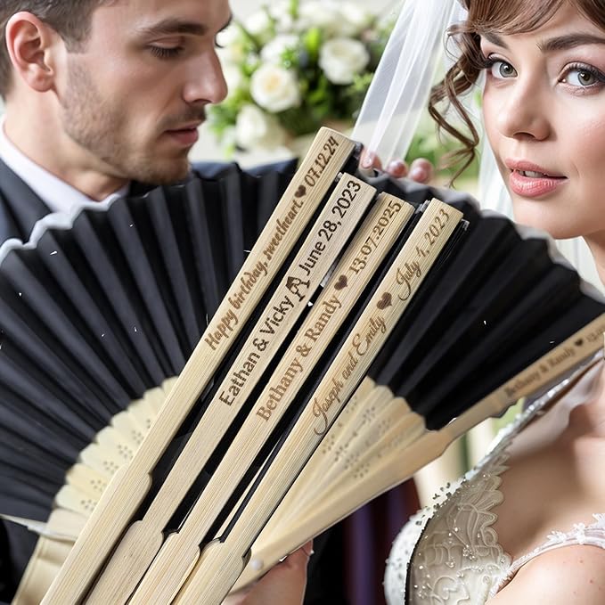 70Pcs Personalized Silk Fans Folding Hand Fan, Custom Wedding Bridal Party - Image 4
