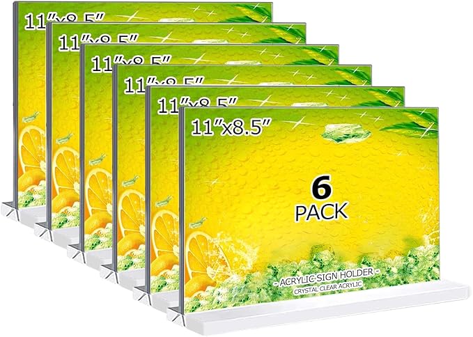 Acrylic Sign Holder 11 x 8.5 inches 6 Pack Horizontal Desktop Display Stand by ikgopiz