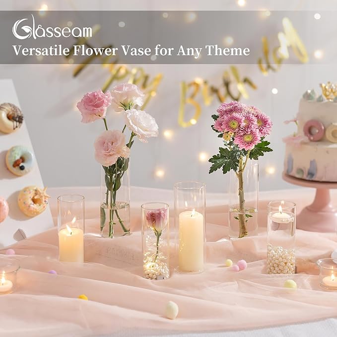 Glasseam Glass Cylinder Vase in Bulk: 32pcs Clear Small Bud Flower Vases - Image 5
