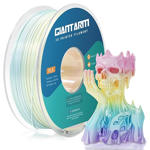 GIANTARM 3D Printer Filament Silk PLA, 1.75mm Gradient Rainbow PLA Color by GIANTARM
