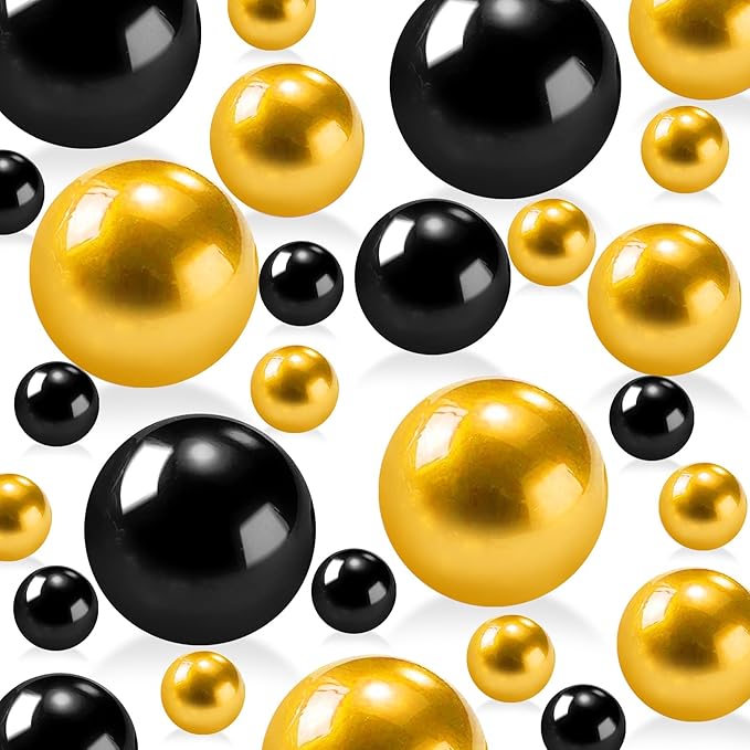 180PCS Black Gold Beads for Centerpieces Vases, No Hole Polished Pearl Makeup by Cusmation