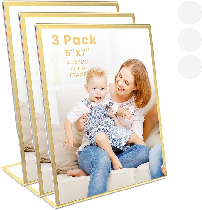 Acrylic Gold Frames 5 x7, Slanted Back Gold Picture Frames Table Acrylic Sign by displayyourphotosbrochuresmenusartworkadvertisementsetc