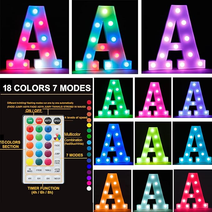 Light Up Colorful LED Marquee Letter lights, 18 Colors Changing Alphabet - Image 2