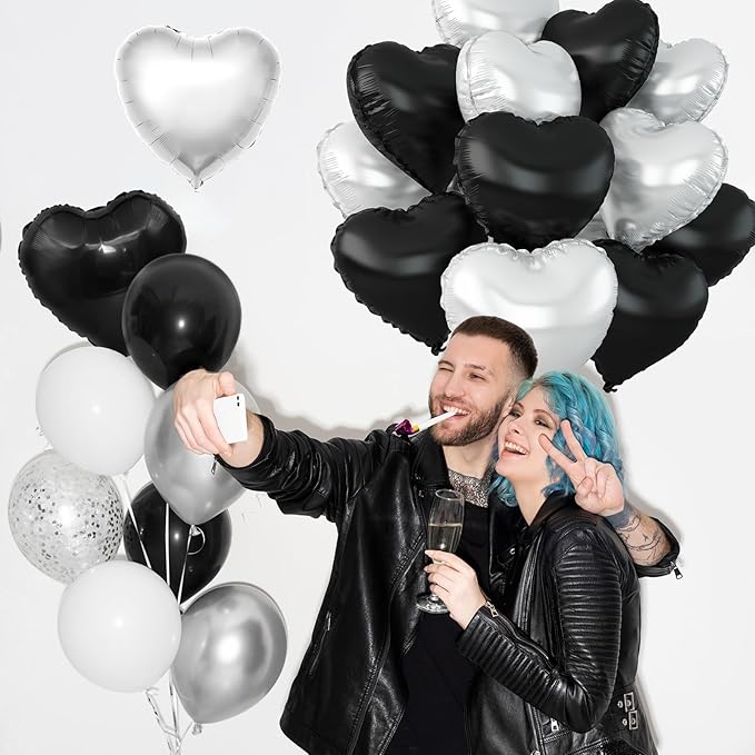 Black Silver Heart Balloons - Image 6
