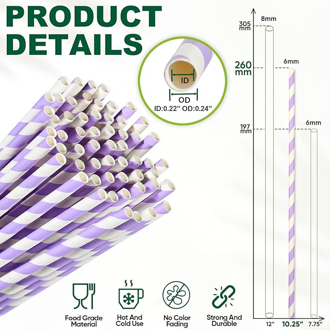 Compostable Paper Drinking Straws 10 Inch Long, - Image 3