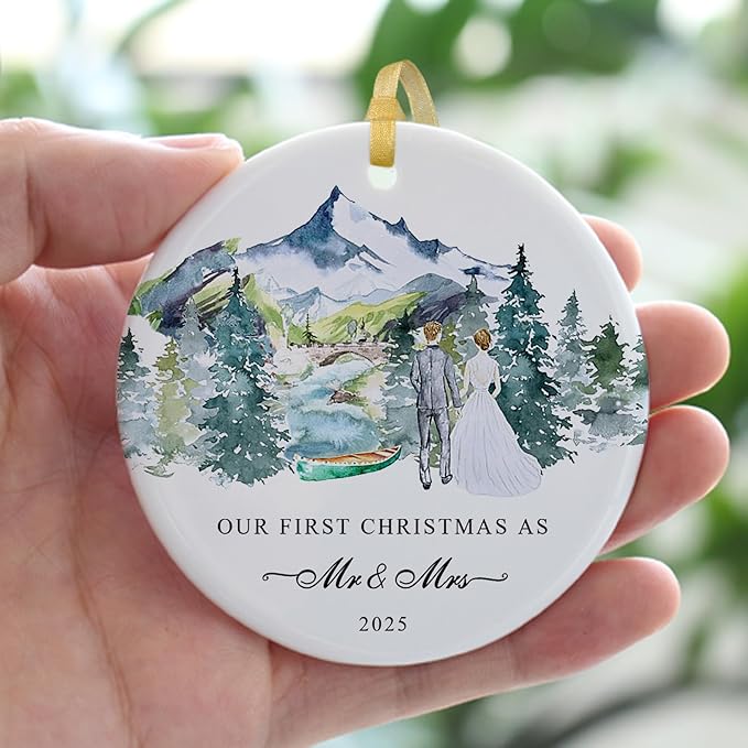Our First Christmas Ornament Gift 2025, Just Married Ceramic Ornaments as Mr - Image 5