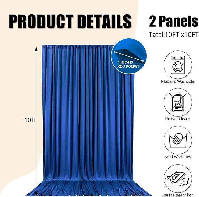 10ft x 10ft Royal Blue Backdrop Curtains - Image 2