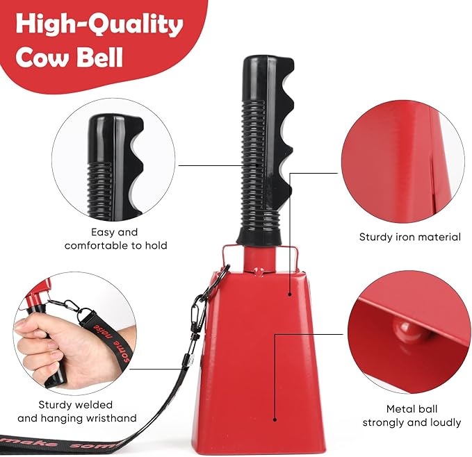 Cow Bells Noise Makers with Handle: Cowbells Hand Percussion - Image 3