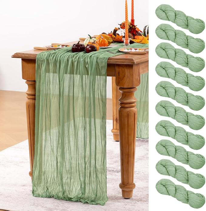 Sage Green Cheesecloth Table Runner 10 Pack Fall Table Runners Boho Gauze 120 by DeZerlor