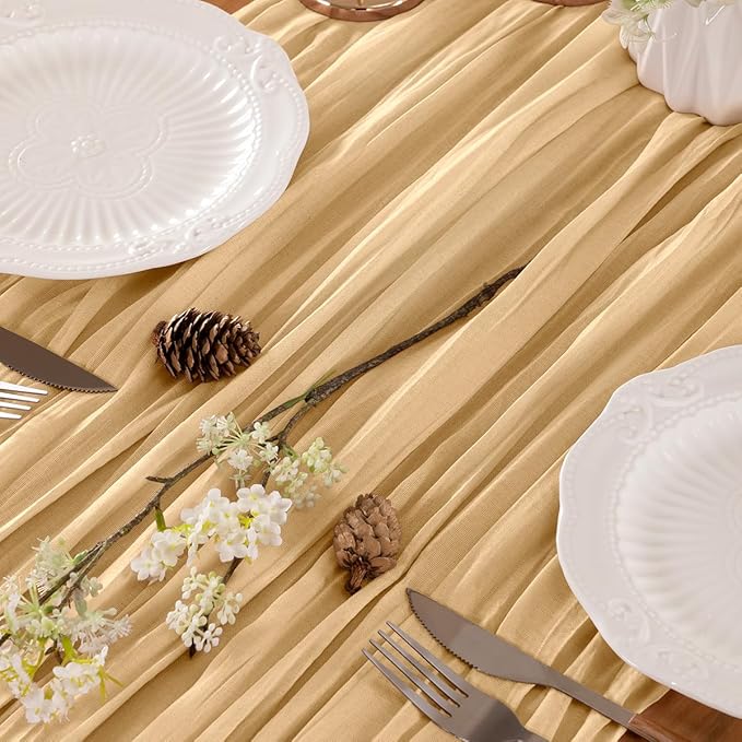 Beige Table Runner Cheesecloth Table Runner 10FT Farmhouse Table Runners 120 - Image 2