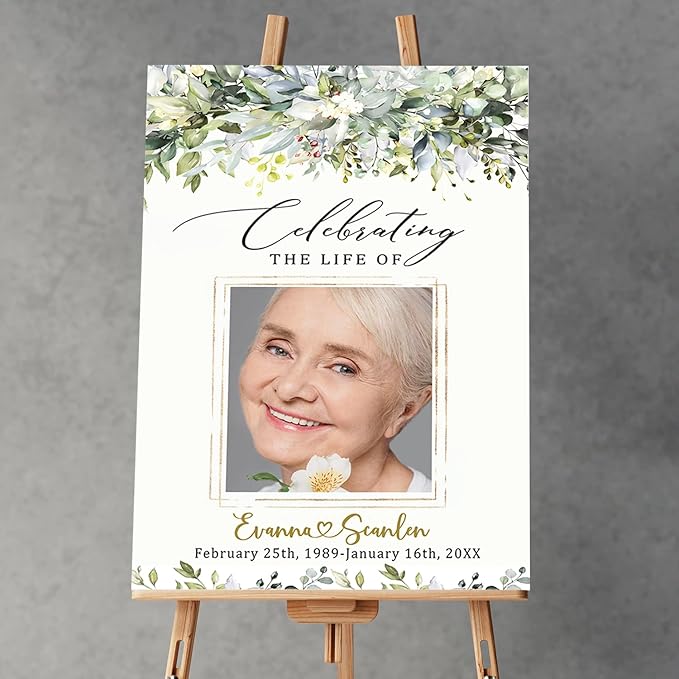 Greenery Funeral Welcome Sign, Celebration of Life, In Loving Memory Sign - Image 5