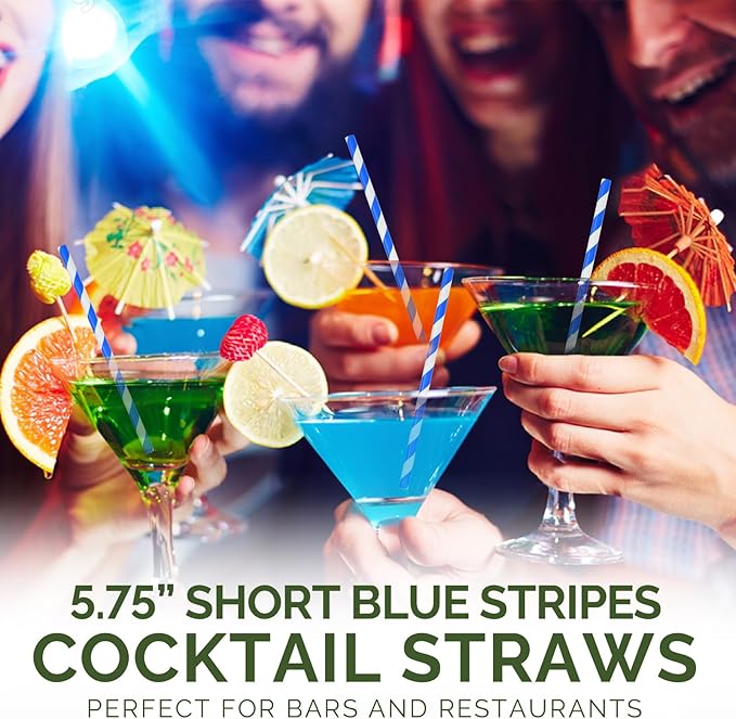 5.75 inch Blue/White Striped Paper Straws & Stirrer Sticks 500 Counts, - Image 6
