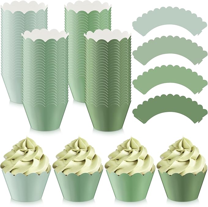 Domensi 100 Pcs Sage Green Cupcake Wrappers Rustic Cupcake Liners Baking Cups by Domensi
