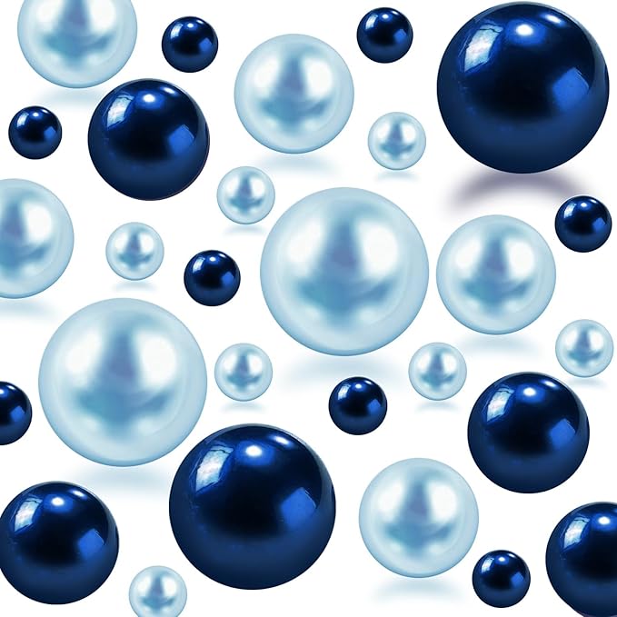 300Pcs Navy & Light Blue Polished No Hole Faux Pearl Beads by Cusmation