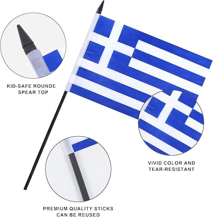 Greece Desk Flag 12" Solid Pole Deluxe Set Greek Flags Banner Mini Small Greece - Image 4
