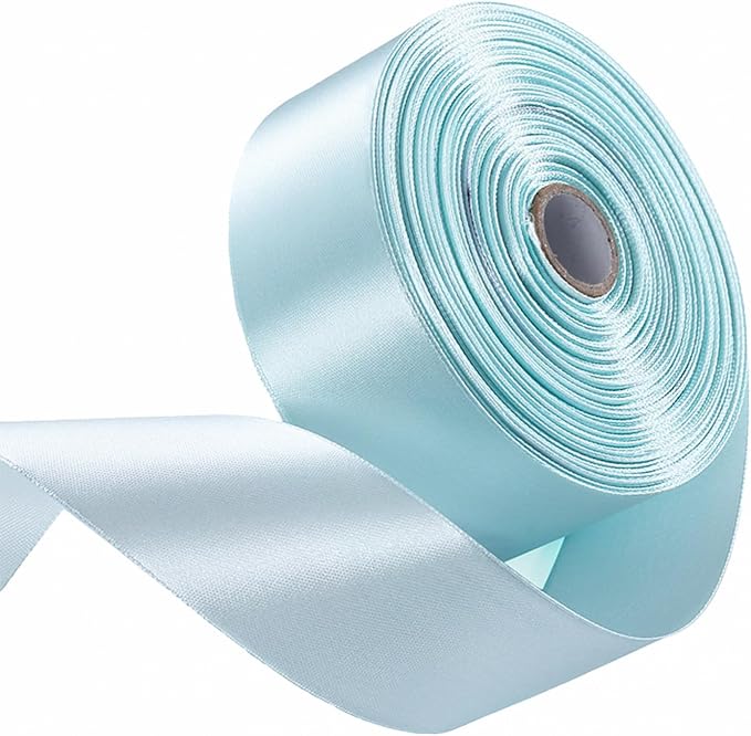 1-1/2" x 50 Yards Light Blue Satin Ribbon Single Faced Fabric Ribbons by Oakarbo