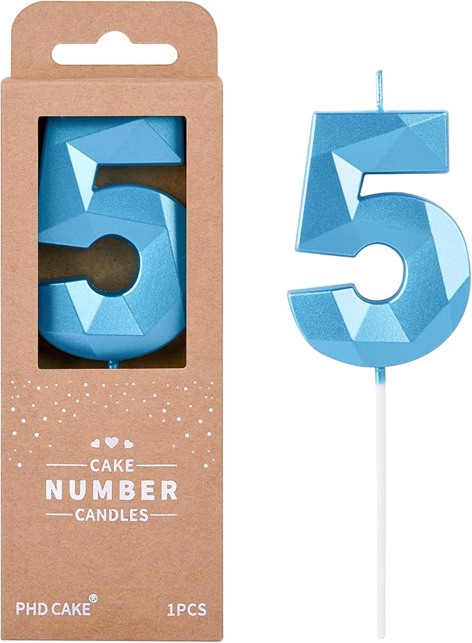 PHD CAKE 2.76 Inch Crystal Blue 5 Number Birthday Candles by PHDCAKE