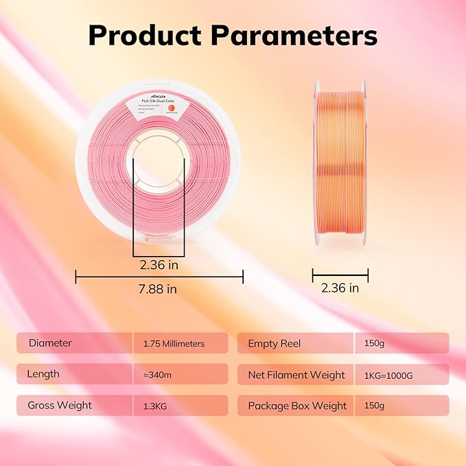 AMOLEN Silk PLA 3D Printer Filament, Dual Color Pink Orange PLA 1.75mm - Image 8