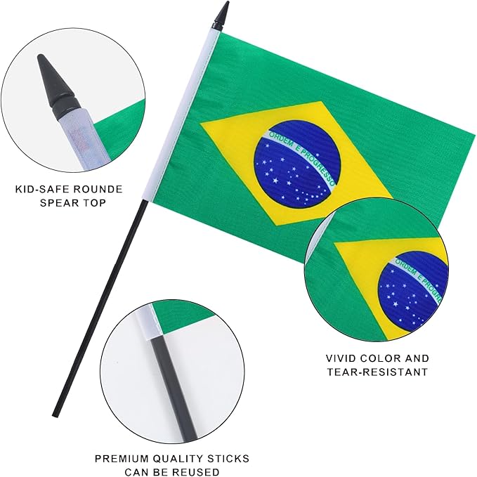 Brazil Desk Flag 12" Solid Pole Deluxe Set Brazilian Flags Banner Mini Small - Image 4