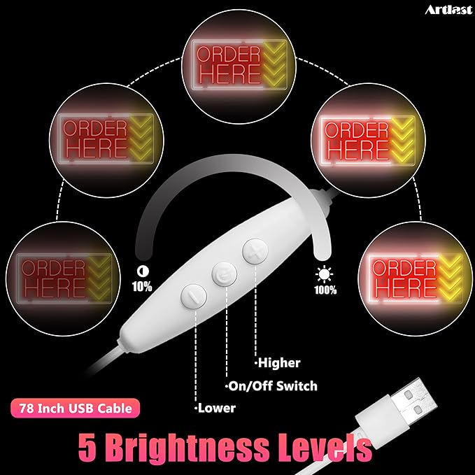 Order Here Neon Sign Red Light Up Order Here Sign - Image 5