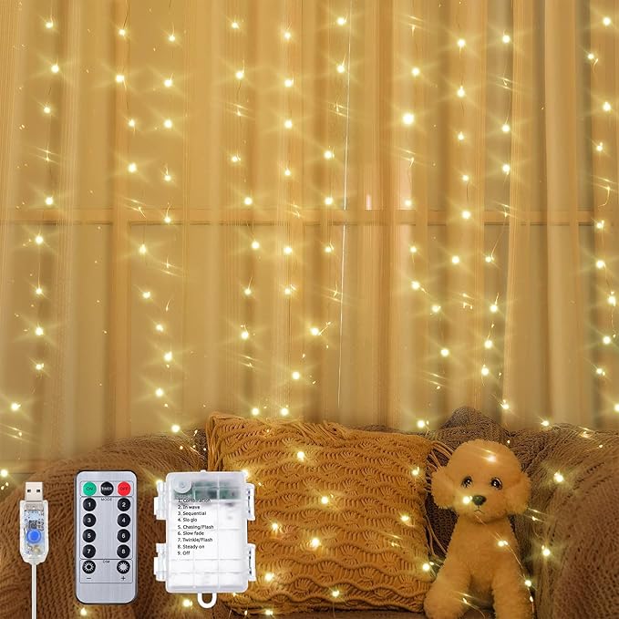 Curtain Window String Lights 6.5 x 5 Feet LED Copper Tapestry Backdrop Twinkle by HiboomDecoratingAsseccories