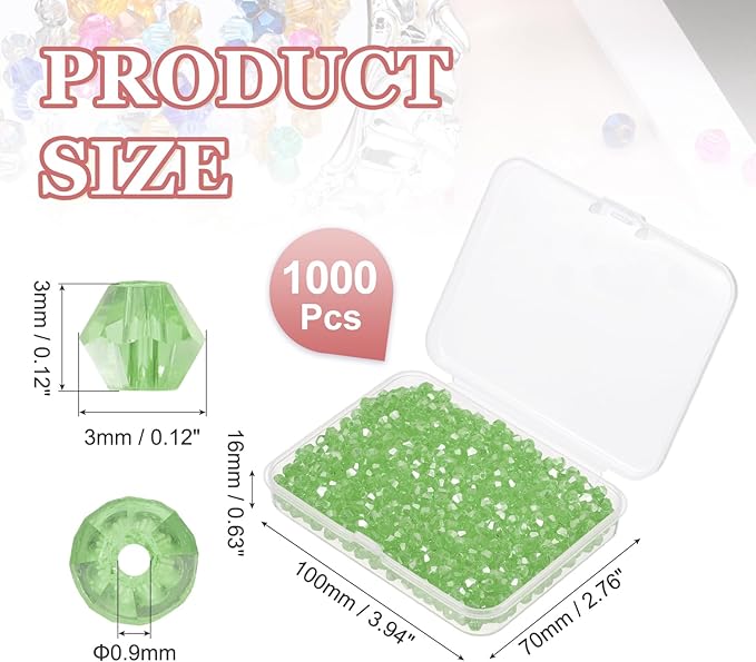PATIKIL 1000pcs 3mm Bicone Glass Crystal Beads, Faceted Glass Spacer Beads - Image 2