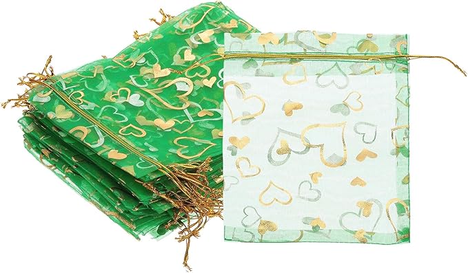 PATIKIL 100 Pcs 5x7 Inch Heart Printed Organza Bags by PATIKIL