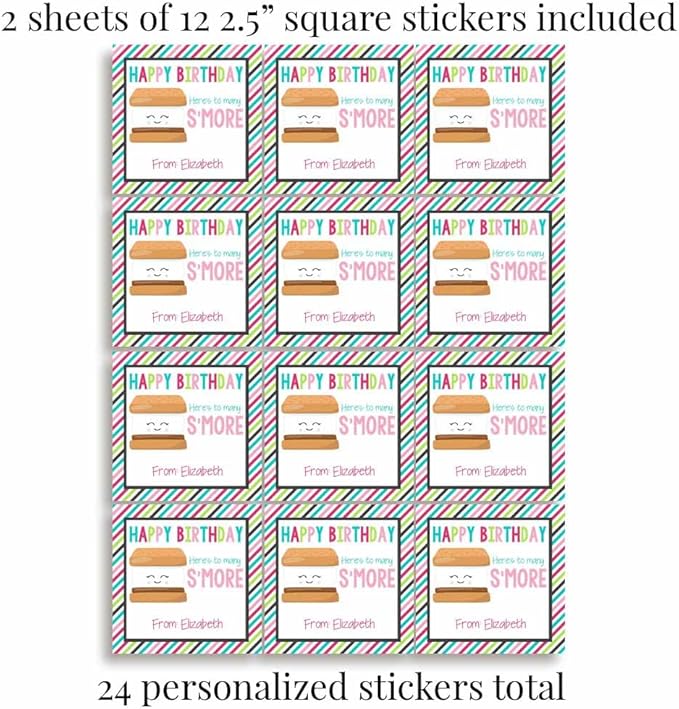 Custom & Personalized Many S'More Happy Birthday Gift Tag Sticker Labels - Image 4