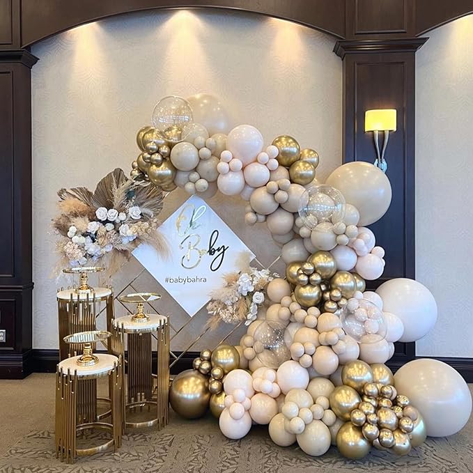 White Sand Gold Balloons Set, 12 Inch Double Stuffed Blush Beige Boho Party - Image 4