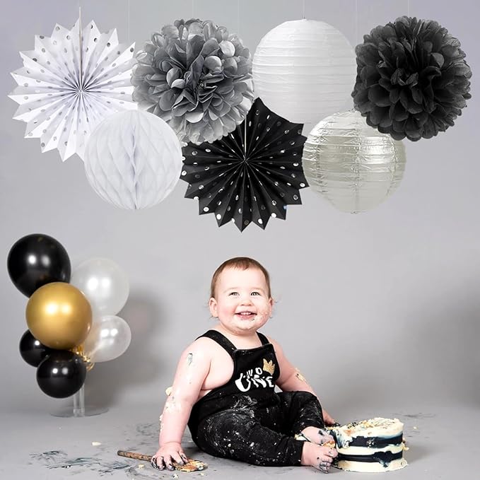Black-White Silver Party-Decorations Paper-Lanterns - Image 5