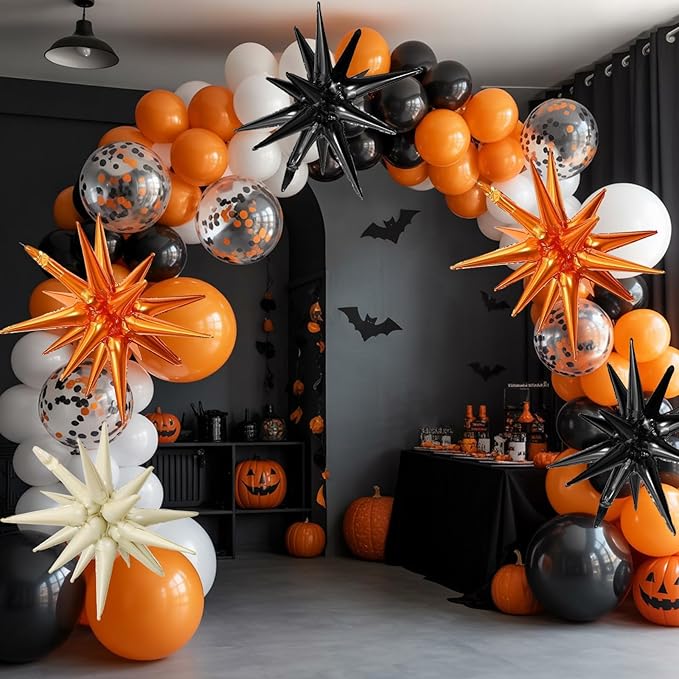 Black White Orange Star Balloons - Image 5