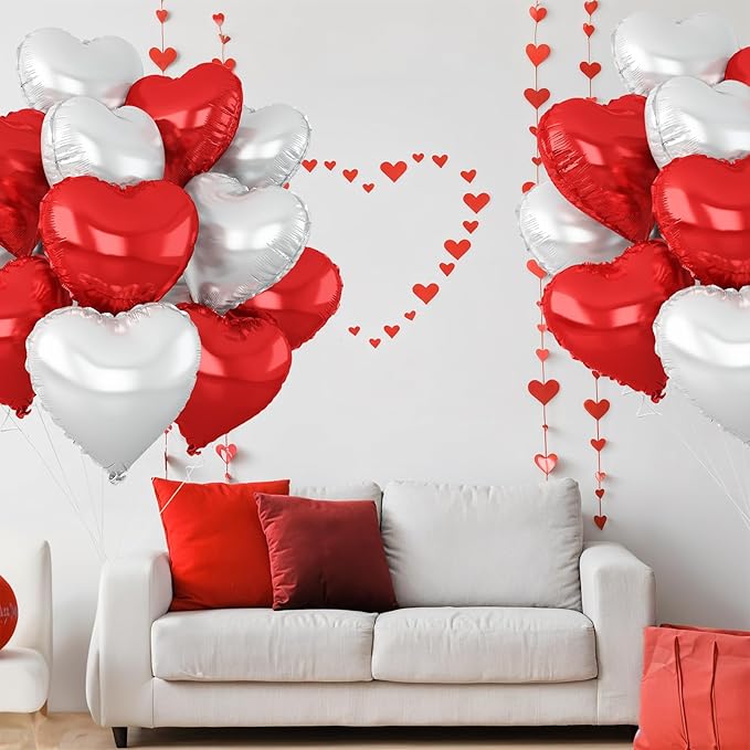 Red Silver Heart Balloons - Image 4