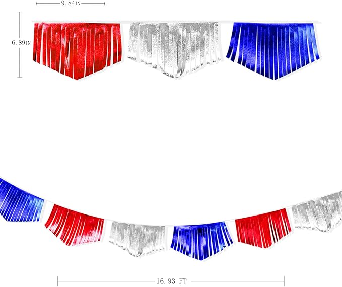 Blue Red Silver Tassel Banner Metallic Fabric Pennant Bunting Flag - Image 2