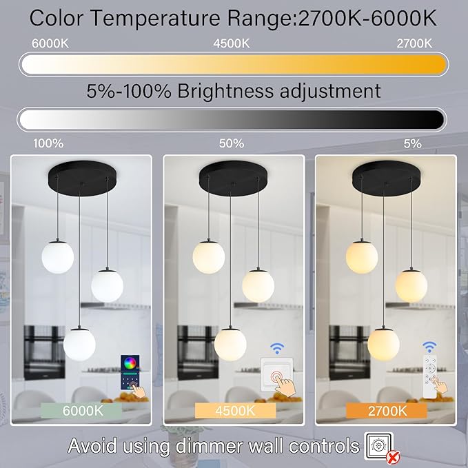 3-Lights Globe Glass Pendant Light Modern White Globe Glass Chandelier Mid - Image 4