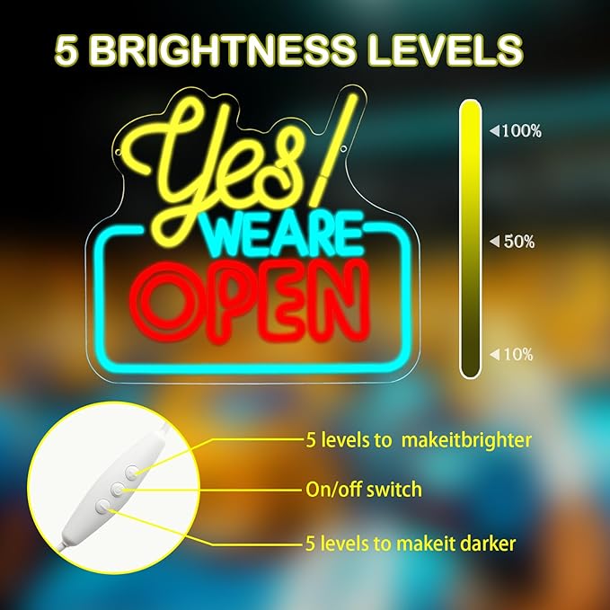 Open Neon Signs Yes We Are Open Neon Light, USB Powered, Hanging Wall Art Decor - Image 3