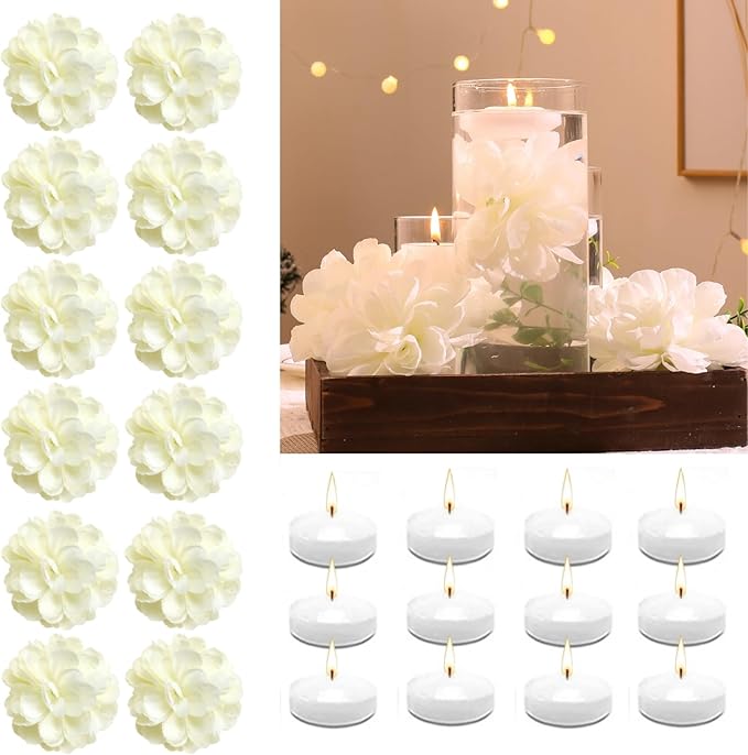 24 Pcs Floating Candles for Centerpieces and Floating Flowers Artificial by WPPNSY