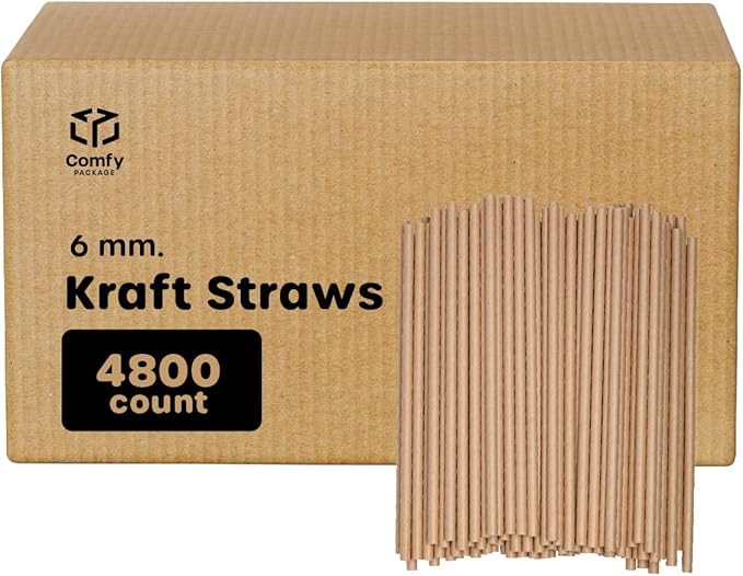 Comfy Package Kraft Paper Straws, 100% Biodegradable & Ink-free, Straws by ComfyPackage