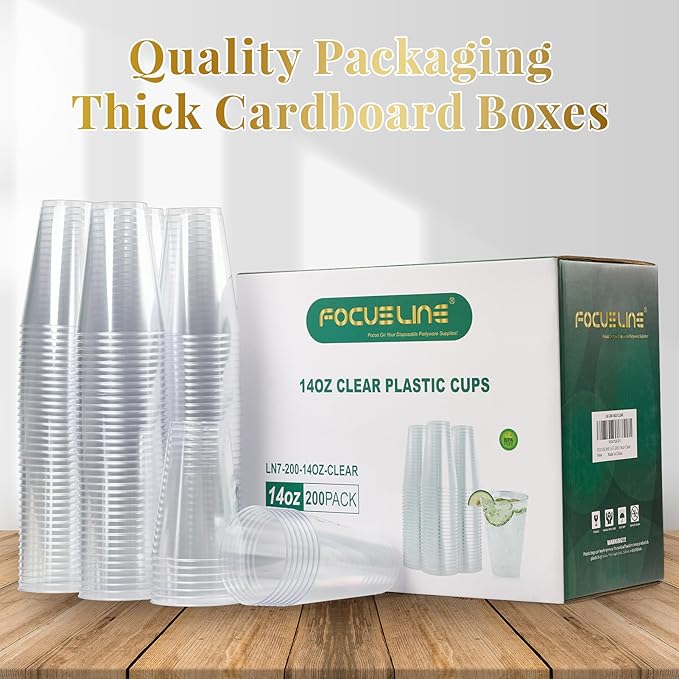 FOCUSLINE 200 Pack 14 oz Clear Plastic Cups, Large Disposable Cups Plastic - Image 6
