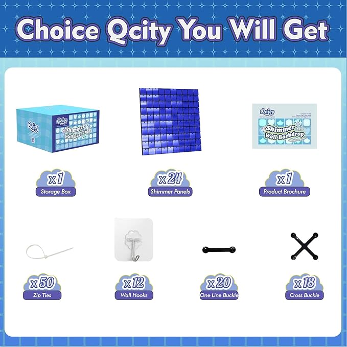 Qcity Blue Shimmer Wall Backdrop 24PCS, Square Sequin Glitter Backdrop Panel - Image 2