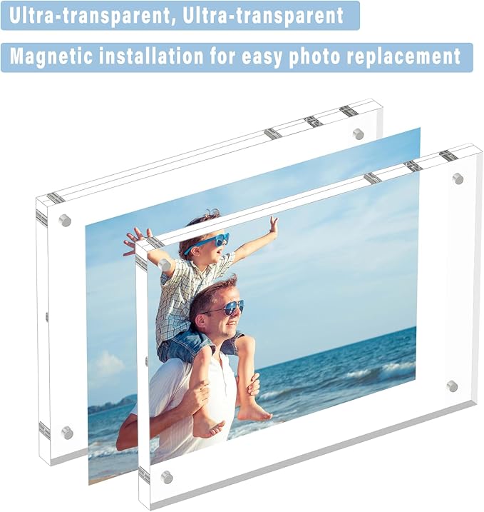 HELPLEX 5 Pack 8x10 Acrylic Picture Frames, 20mm Thicker Frameless Clear Frame - Image 3