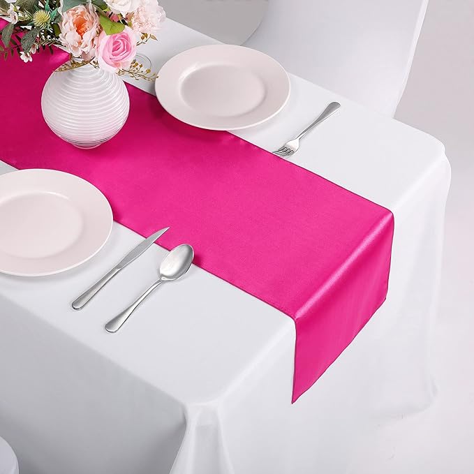 15-Pack Satin Table Runner Fuchsia 12 x 108 inches Long, Table Runners - Image 6