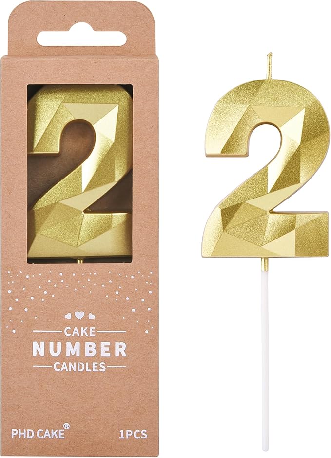 PHD Crystal Gold 2.76 Inch 2 Number Birthday Candles by PHDCAKE